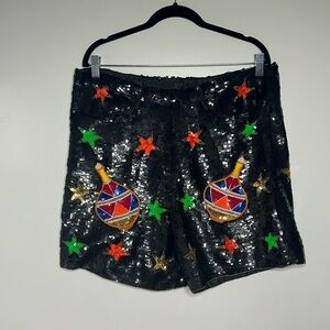 Pinky Creations Black Multi Color Sz XL 18” Pull On Shorts w/Pockets Silk Lined